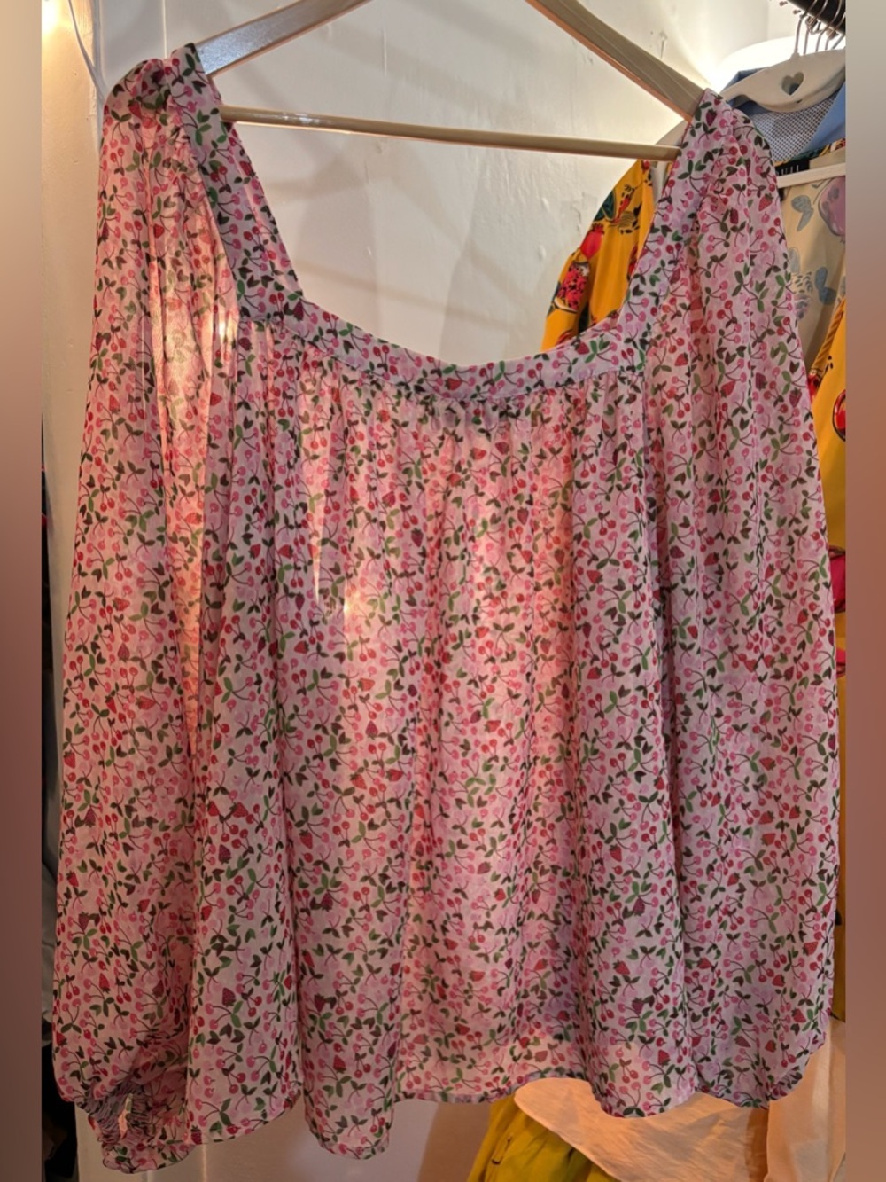 Eloquii Pink Floral Cherry Print Blouse